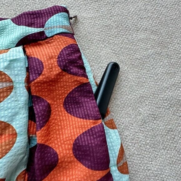 HD in Paris Anthropologie Geometric Print Pleated Silk Teal Skirt Size 12P Pocke - Picture 3 of 8